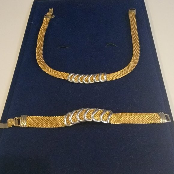 Elevate Your Style with this DVF Gold and Silver Tone Mesh Necklace and Bracelet - Picture 1 of 8